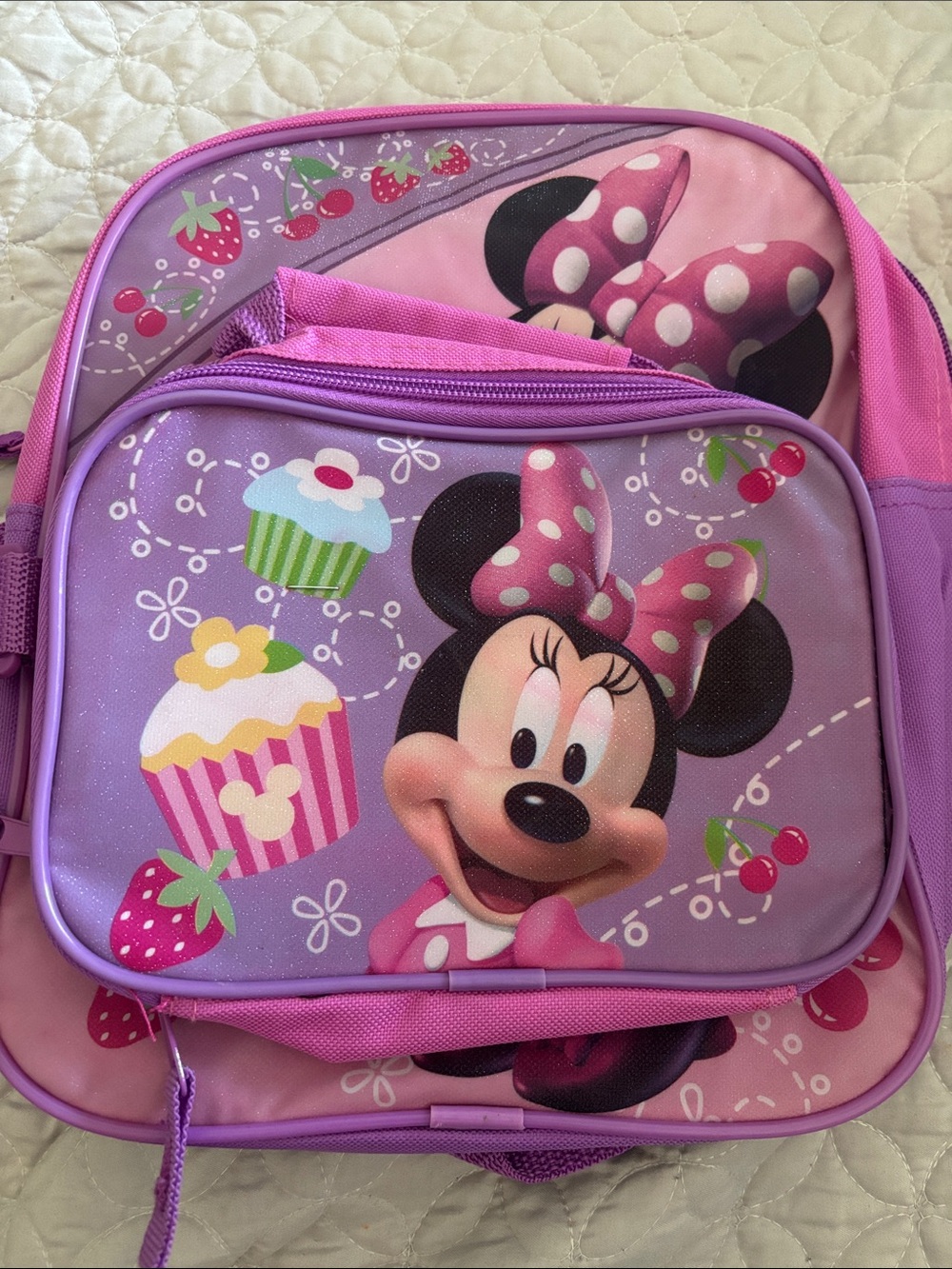 Disney Pink Purple Minnie Mouse Kids Backpack